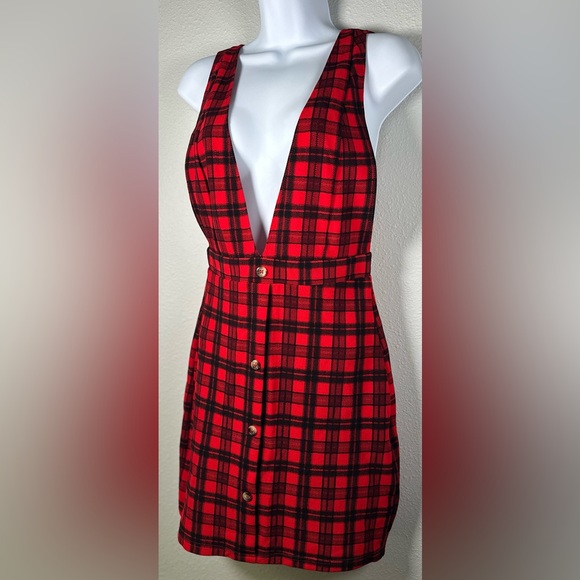 SHEIN Dresses & Skirts - SHEIN Women’s Red Plaid Overall Dress Size Small
